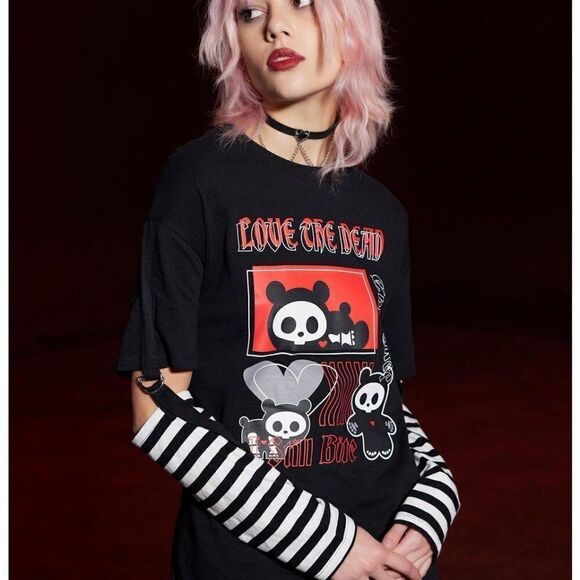 Skelanimals Diego Goth Emo Punk Stripe Oversized Long-Sleeve T-Shirt S or M - Picture 1 of 4